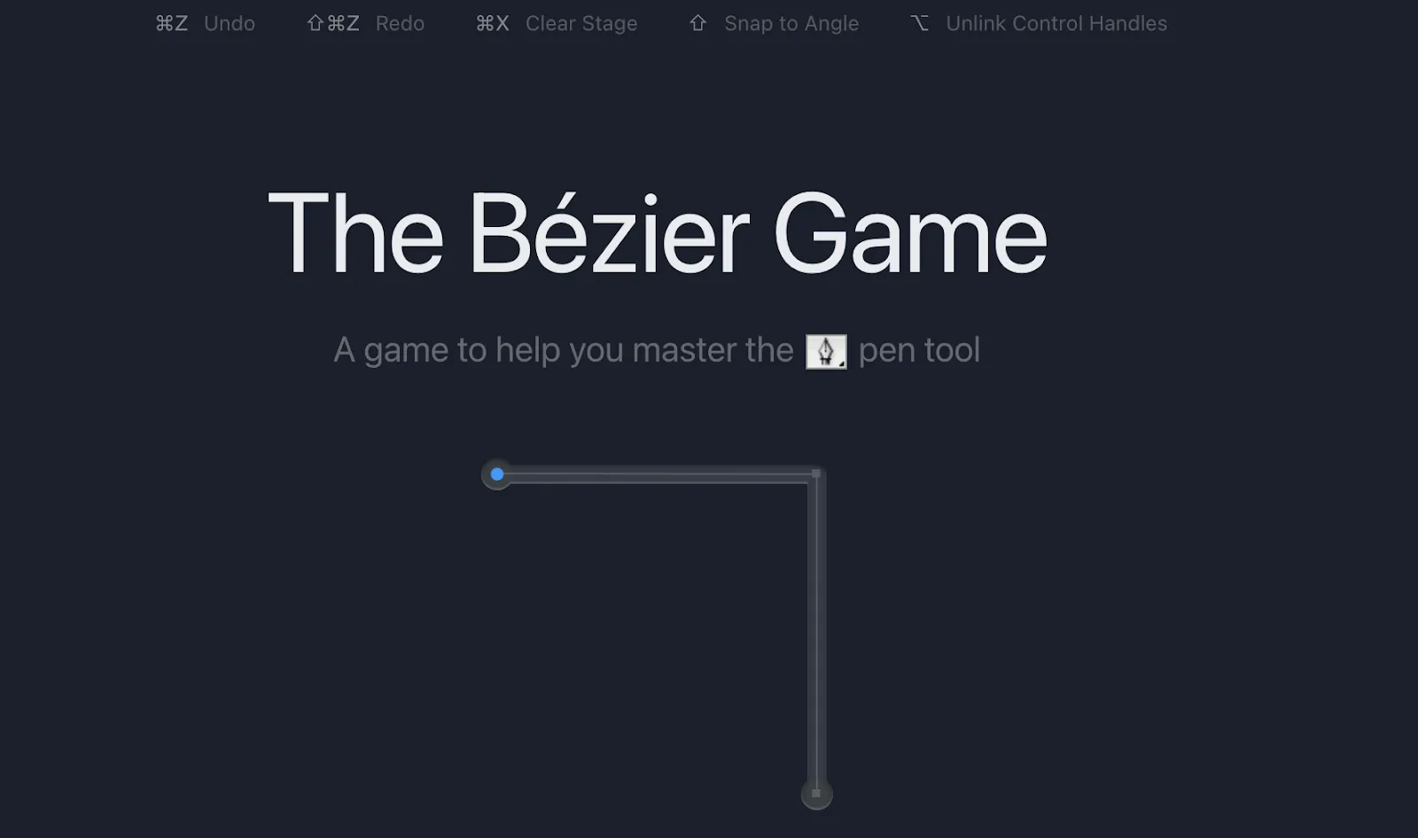 The Bezier Game showing a shape being traced with the pen tool using a limited number of nodes