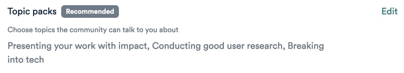 A screenshot of the “Topic packs” section of my “Settings” page.