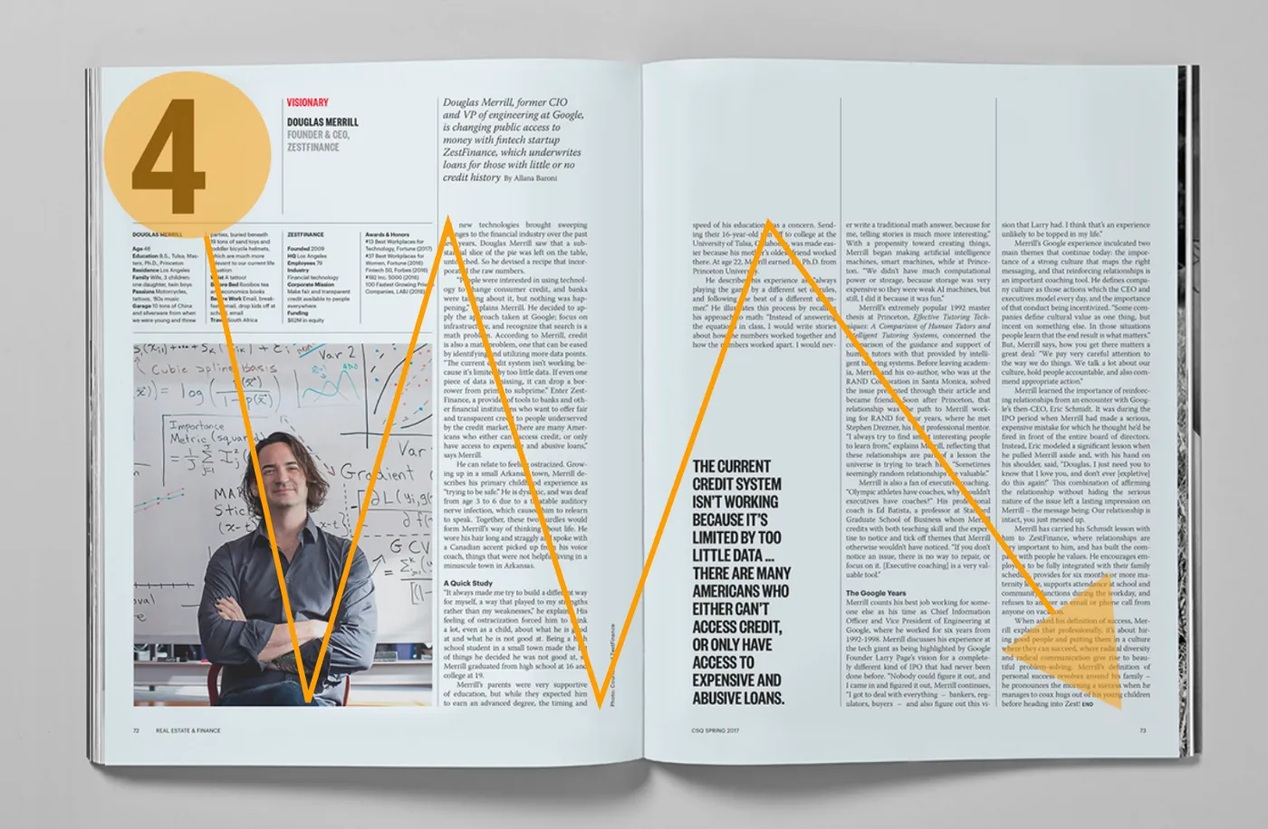 An example of ‘Z’ Pattern , with visual entry and exit point overlapped on a page of ‘Real Estate & Finance Magzine’ 2014edition.