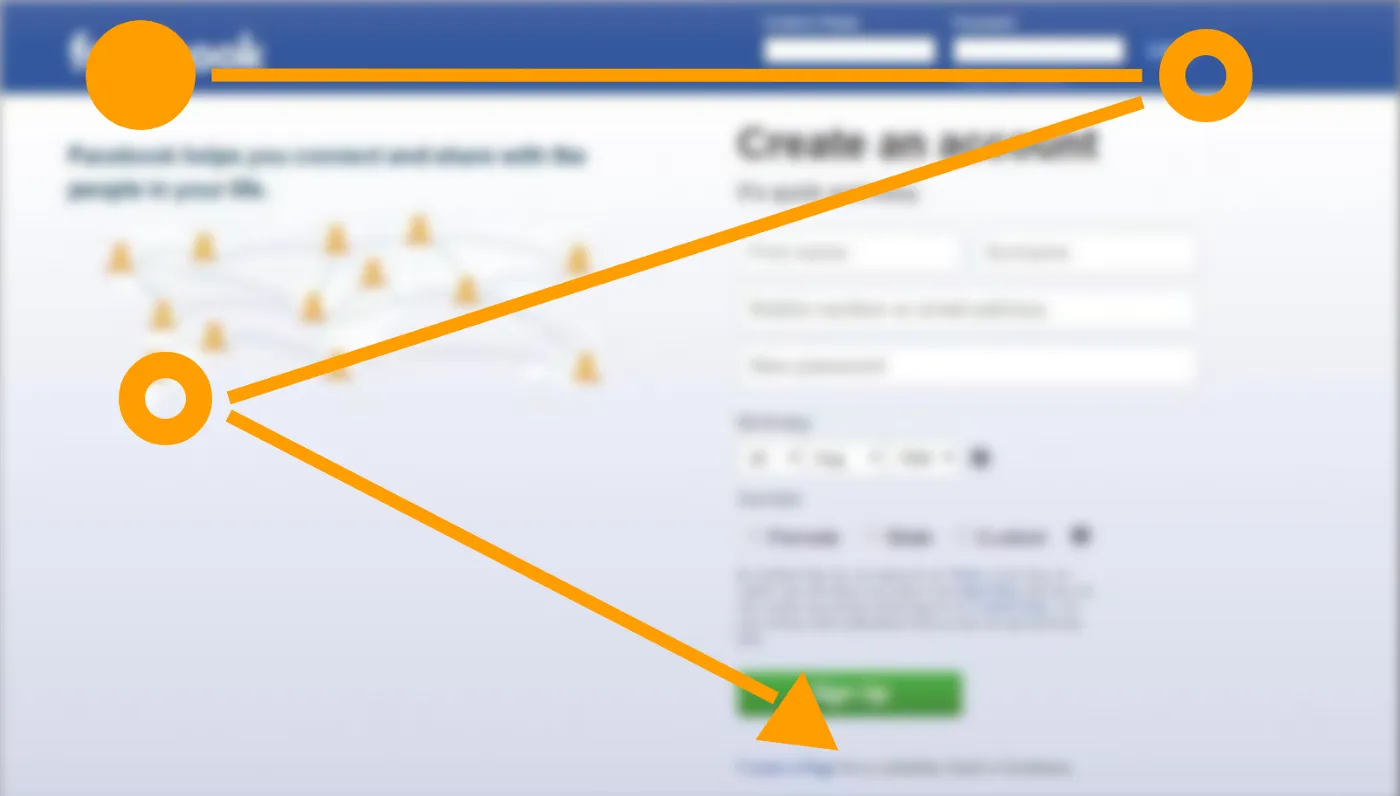 Showcasing of Facebook sign in page , with Z pattern overlapped on.