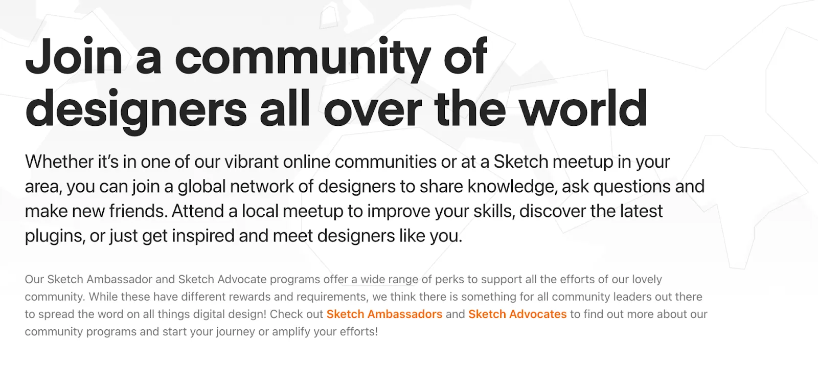 Sketch community page for finding local design meetups and ambassadors