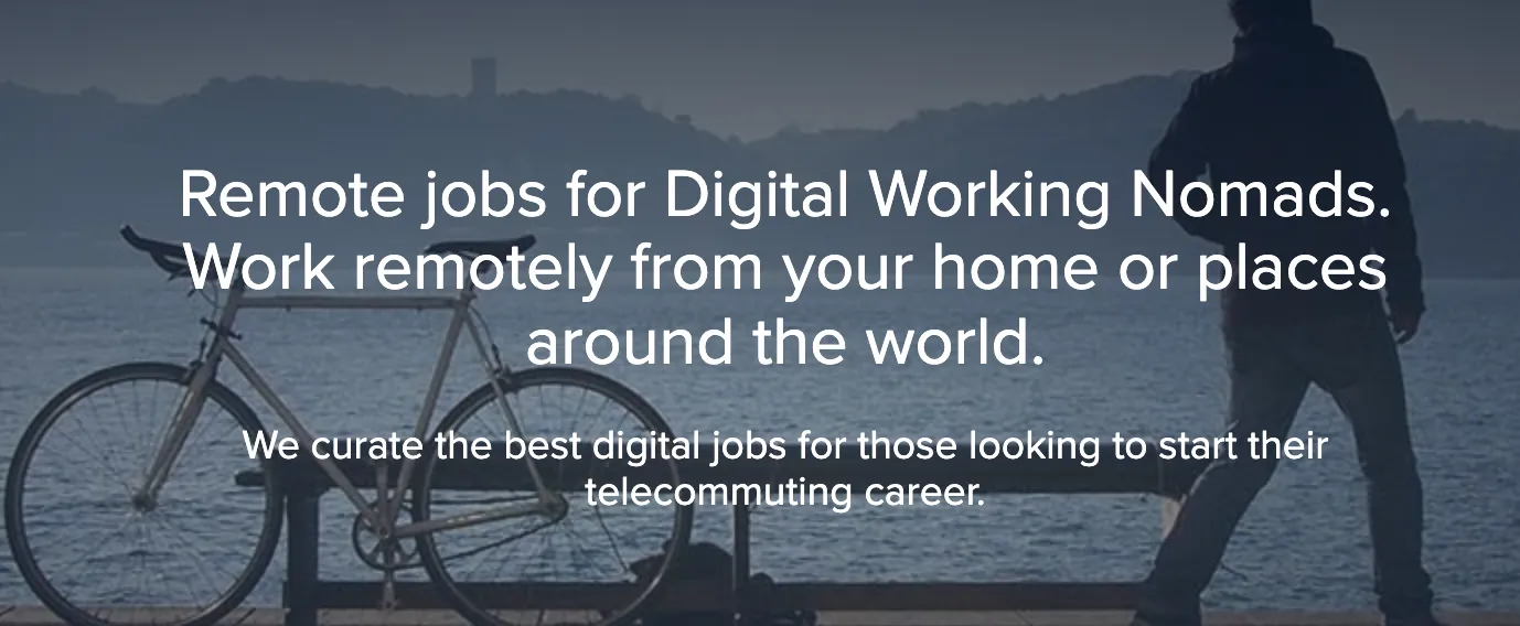 Working Nomads job board showing curated remote job listings across categories including design
