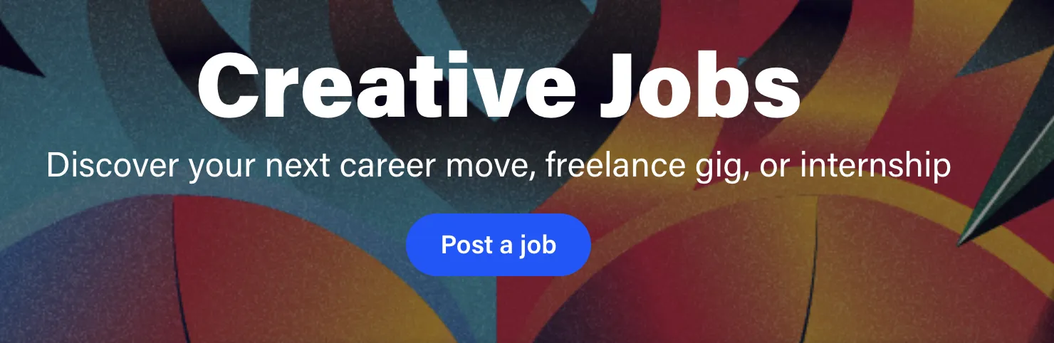 Behance job list page displaying creative job and freelance listings with company logos and compensation ranges
